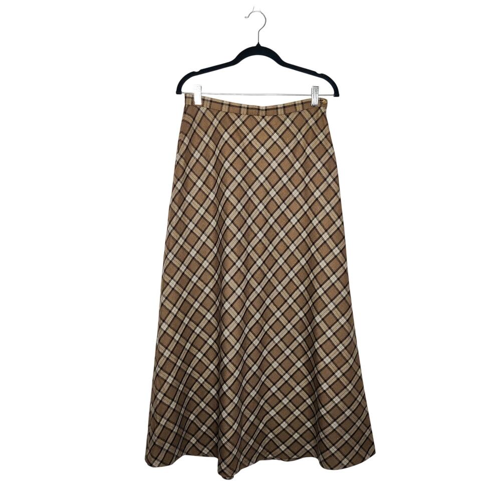 Vtg Talbots Wool Blend Tan Plaid Check Maxi Skirt 8 Heritage Preppy Academia